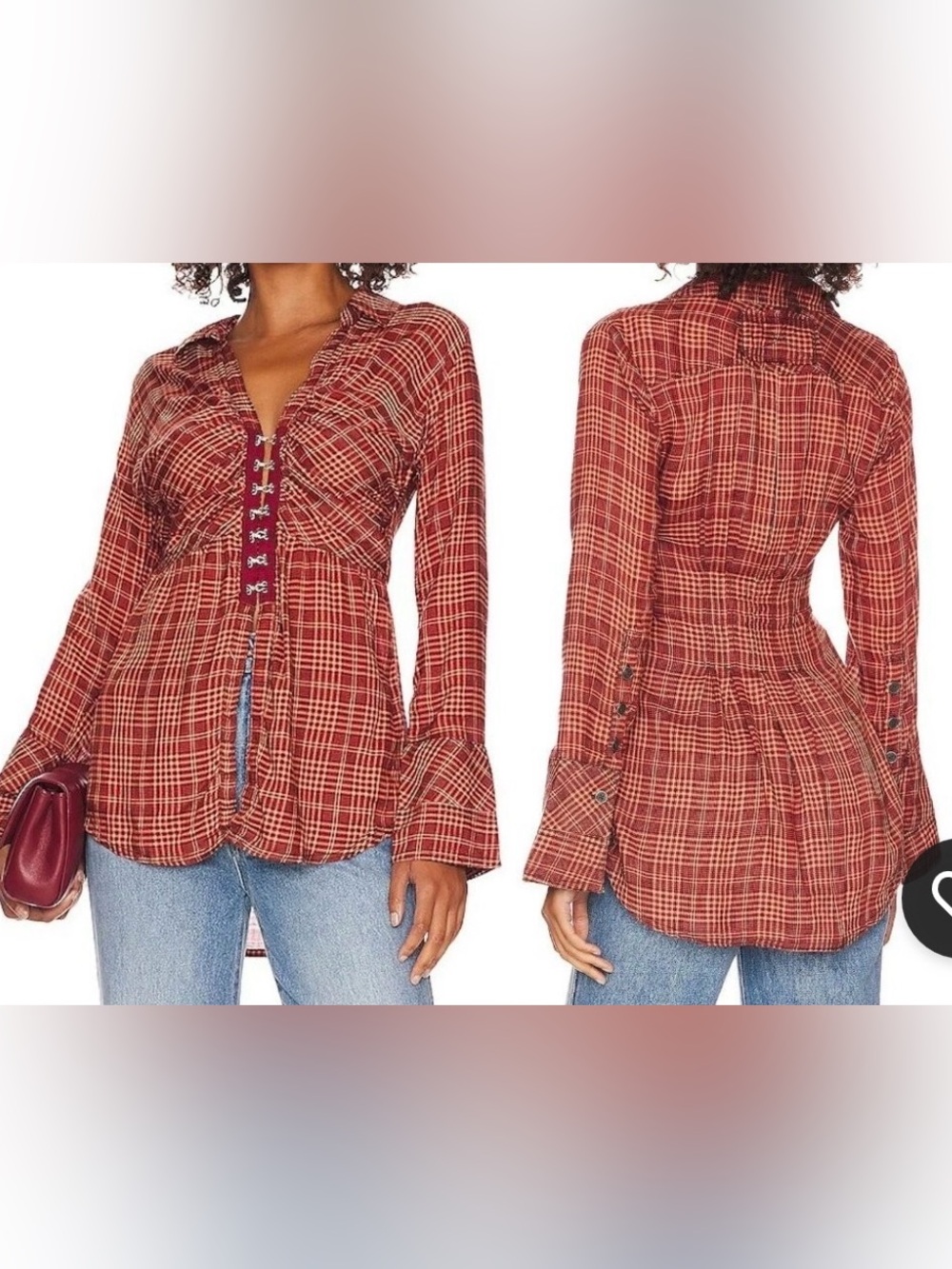 NWOT Free people plaid Catalina remade shirt